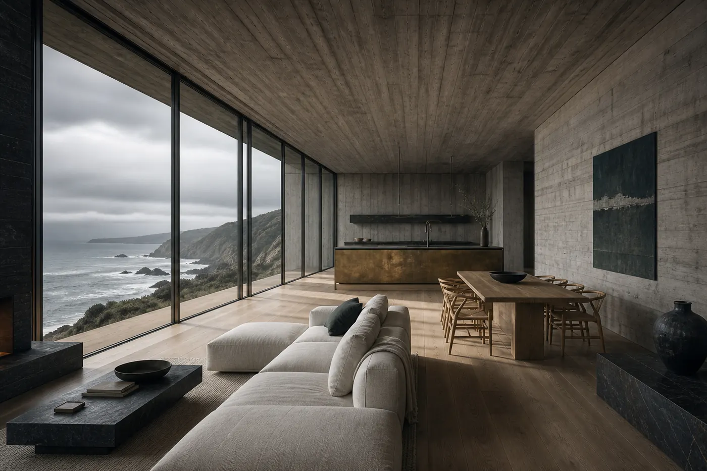 Living Floor of Aldern Point House, interior rendering